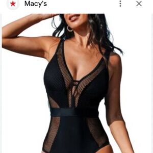 Cupshe Black Mesh One Piece Swimsuit size M NWT